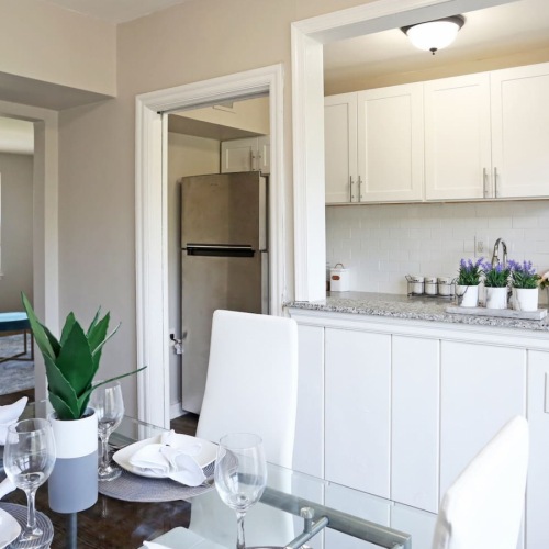 dining room with spacious areas and easy access to a kitchen